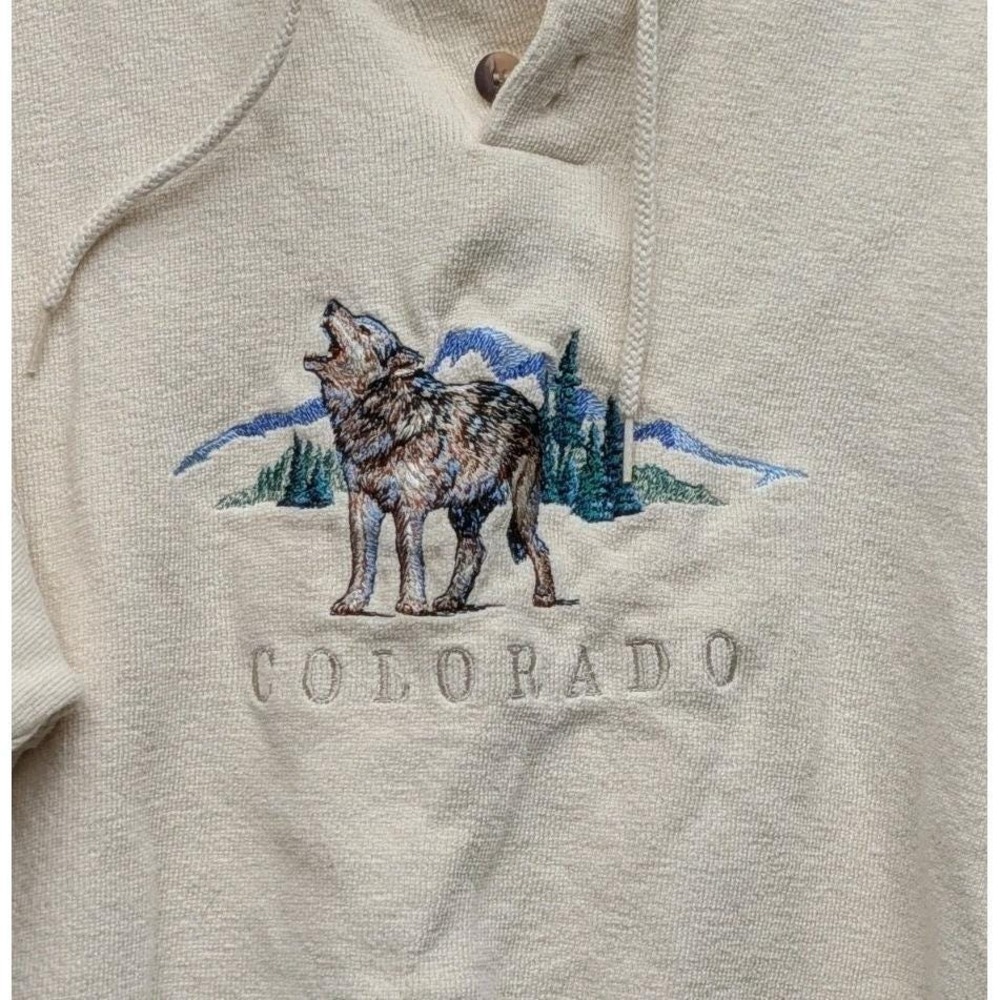 Habitat Wilderness Henley Sweatshirt Cream Colorado Howling Wolf Mountains M